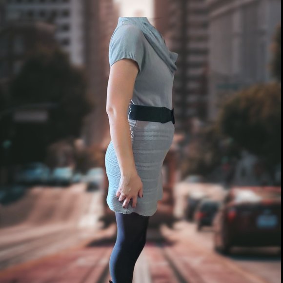Cato Sweater Dress - Grey Cable Knit - Cowl Neck - Mini Skirt - Wide Belt - Picture 5 of 9